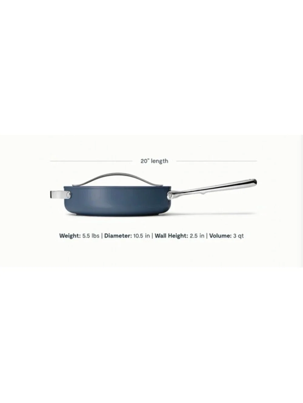 Caraway Stainless Steel Sauté Pan (3 Qt) w/Lid - 5-Ply Stainless Steel NAVY BLUE